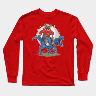 Pug Riding T-Rex Long Sleeve T-Shirt